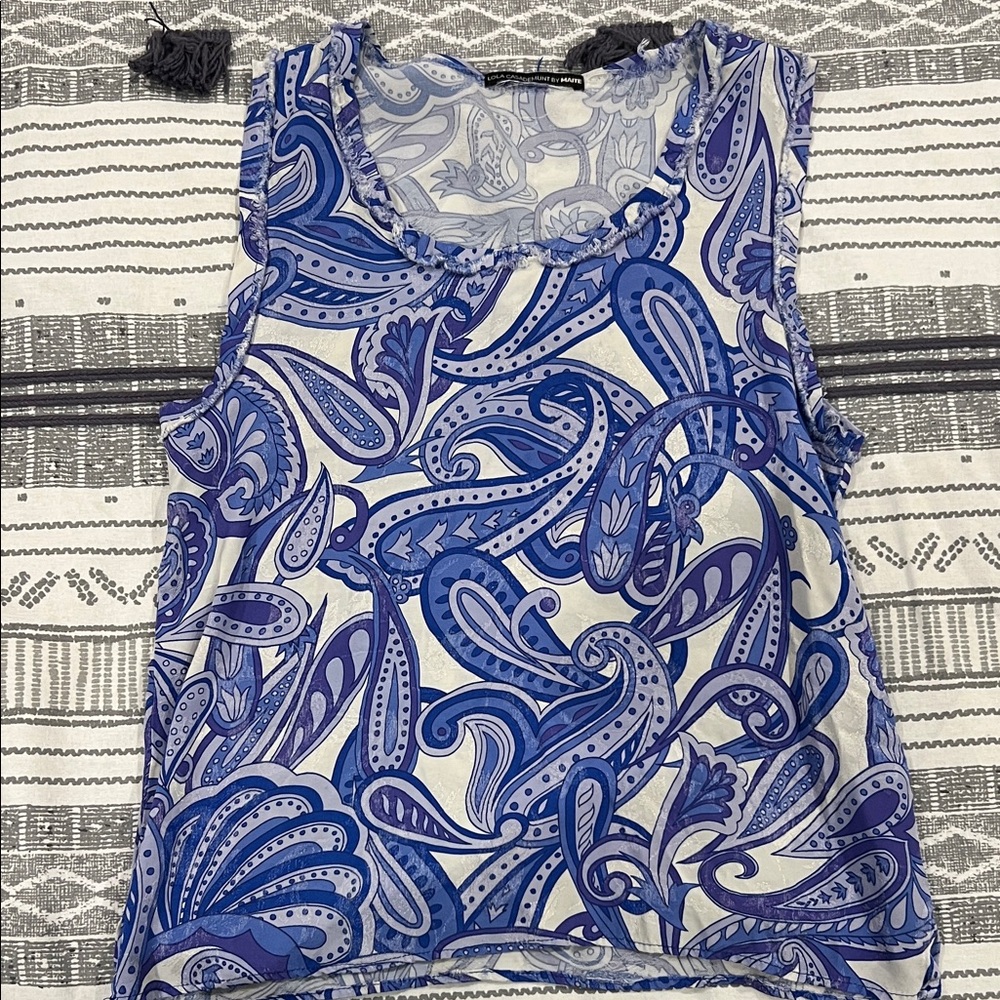 Elegant Blue Paisley Tank Top